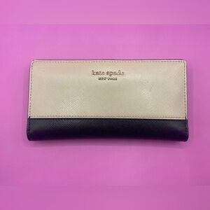 KATE SPADE NEW YORK Bifold Slim Lrg Wallet Colorblock Beige Black Pink Chic #265